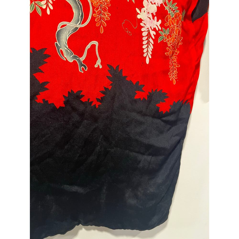 Vintage Japanese Silk Kimono Red Black Floral Large JL - Picture 16 of 16